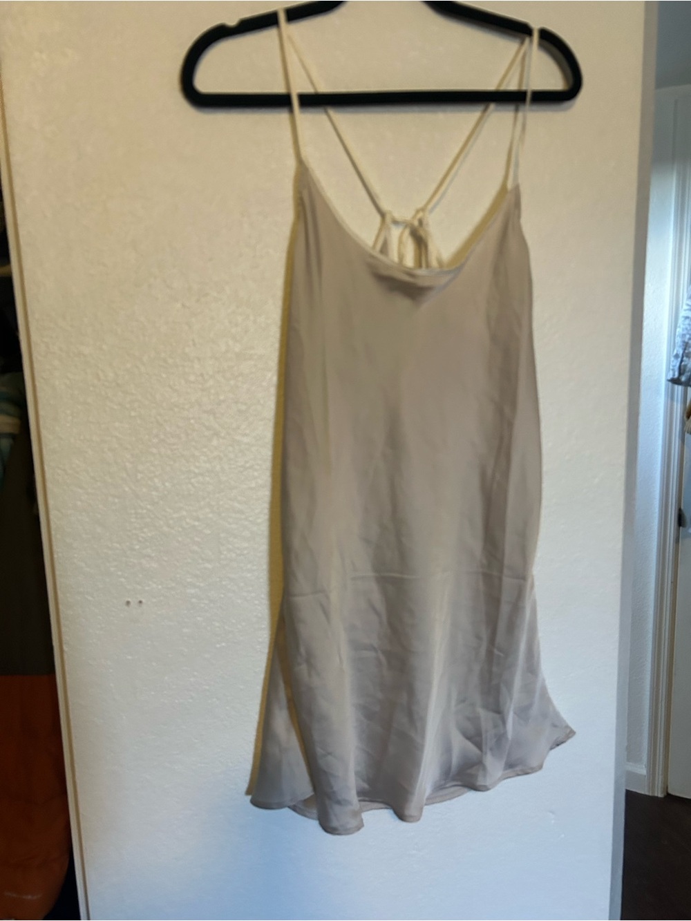 Silky Cream Satin Slip Dress with Strappy Back